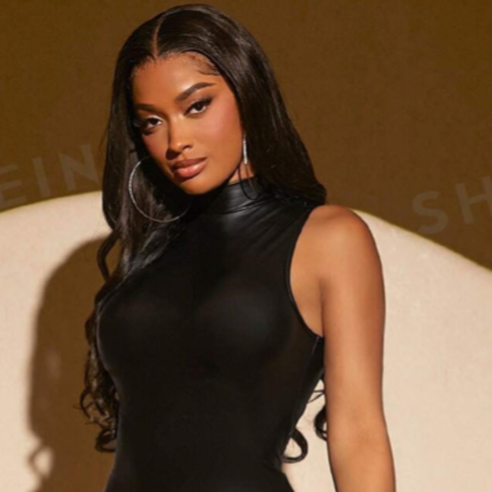 SHEIN SXY Mock Neck Unitard Jumpsuit Black PU